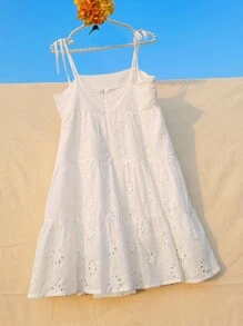 GENKIRA Đầm Viên lá sen Tranh thêu màu trơn Giải trí - trắng - Xem 2