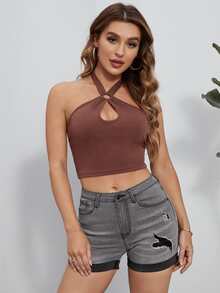 Shorts en mezclilla desgarro bajo de doblez - Gris - Ver 5