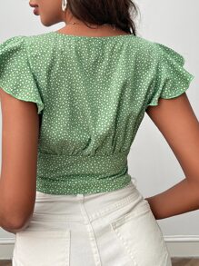 SHEIN Top con estampado floral ribete con fruncido - verde menta - Ver 4