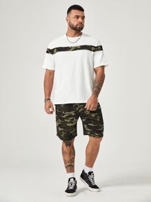 GENTILAND Men Plus Camo Print Tee & Drawstring Waist Shorts - White - View 5