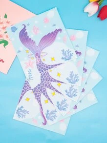 16pcs Mermaid Print Disposable Napkin, Modern Fish Tail Print Disposable Paper Napkin For Party