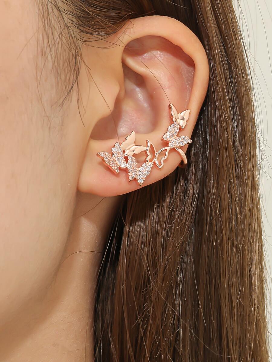 1 pieza Arete con diamante de imitación con diseño de mariposa - Oro rosa - Ver 1