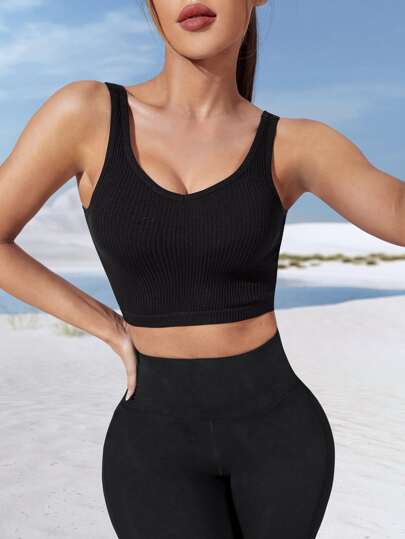 Seamless Ribbed Knit Sports Tank Top