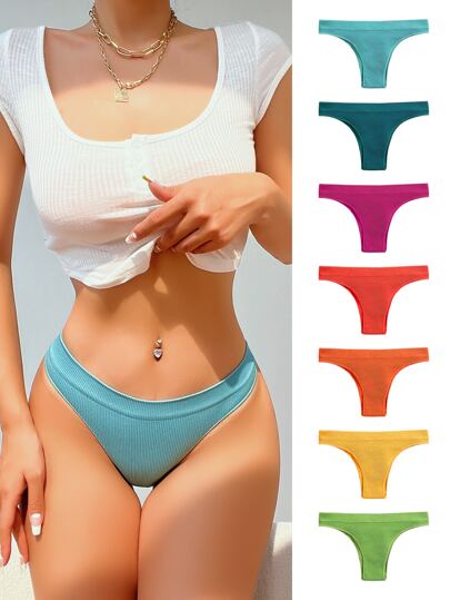 7 pièces Culotte unicolore côtelé