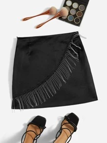 SHEIN Unity High Waist Fringe Trim Skirt - Black - View 1
