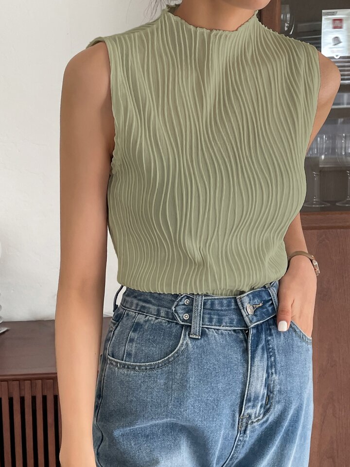 dazy stand neck solid tank top