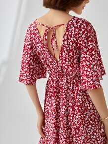 SHEIN Frenchy Đầm Buộc lại Trọn gói Hoa Tất cả trên in Boho - Đỏ và trắng - Xem 6