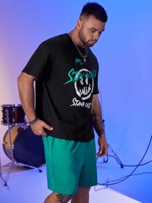 Manfinity Men Plus Expression & Letter Graphic Tee & Shorts - Multicolor - View 3