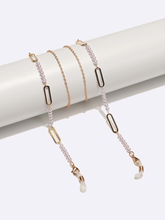 女士优雅仿珍珠装饰眼镜链眼镜配件