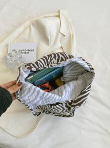 Zebra Striped Shopper Bag Medium Double Handle Portable - Brown - View 4