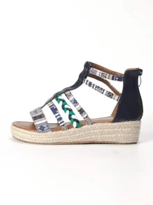 Sandalias de plataforma plana con patrón de dibujo con diseño trenzado tira tobillera - Multicolor - Ver 3