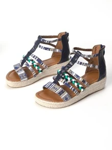 Sandalias de plataforma plana con patrón de dibujo con diseño trenzado tira tobillera - Multicolor - Ver 4