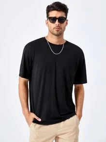 Manfinity BRENVOR Loose Fit Men's Wings Pattern Laser Cut Out Mesh Panel T-Shirt, Summer - Black - View 2