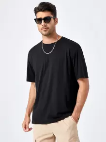 Manfinity BRENVOR Loose Fit Men's Wings Pattern Laser Cut Out Mesh Panel T-Shirt, Summer - Black - View 4