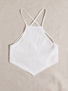 SHEIN EZwear 十字交叉後背繫帶吊帶上衣 - 白色 - 查看 6