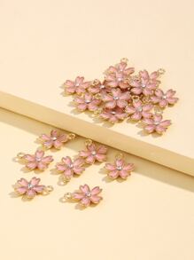 20 cuentas en forma de flor de cerezo de aleación de zinc 3D de moda cubiertas con gota de aceite y diamantes de imitación para pendientes, collares, llaveros o fabricación de joyas DIY - Rosa - Ver 2