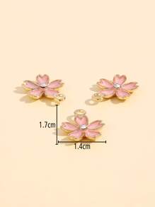 20 cuentas en forma de flor de cerezo de aleación de zinc 3D de moda cubiertas con gota de aceite y diamantes de imitación para pendientes, collares, llaveros o fabricación de joyas DIY - Rosa - Ver 3