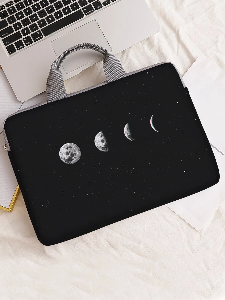 Bolso para ordenador 14 pulgadas con estampado de luna - Blanco y Negro - Ver 1