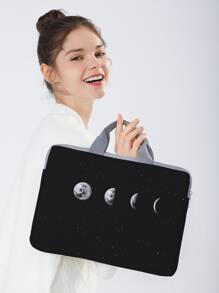 Bolso para ordenador 14 pulgadas con estampado de luna - Blanco y Negro - Ver 2