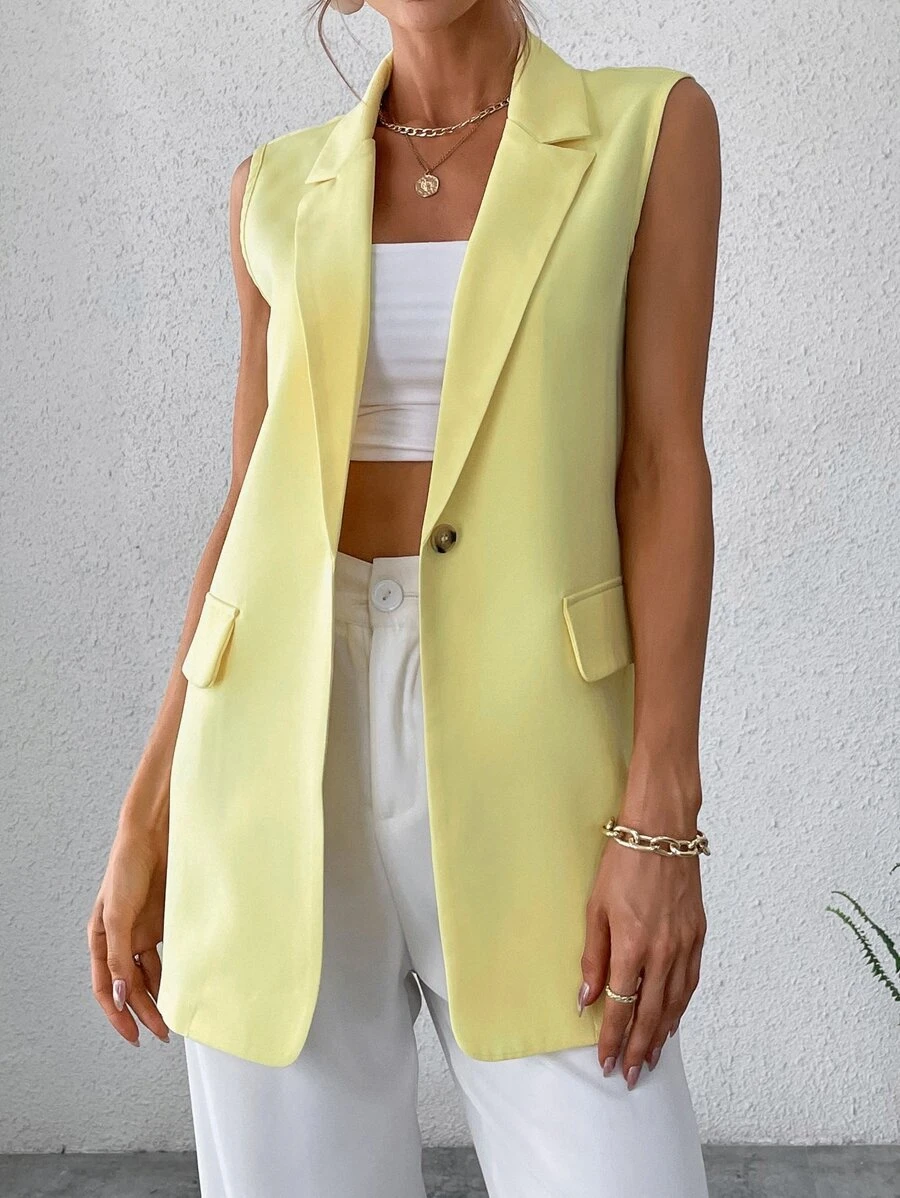 SHEIN Privé Blazer chaleco con botón - Amarillo - Ver 1