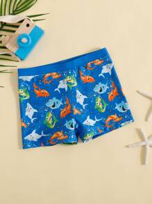 男孩卡通鯊魚印花沙灘短褲
