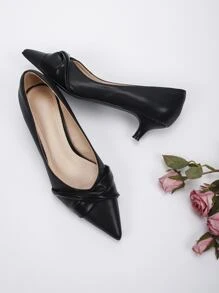 Kitten Heeled Court Pumps - Black - View 2