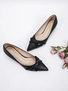 Kitten Heeled Court Pumps - Black - View 4