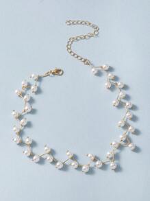 imoli Gargantilla Decorada Con Perlas Falsas Al Azar - Amarillo Oro - Ver 5