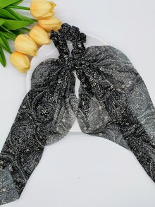 印花雪紡髮圈 - 黑色 - 查看 4