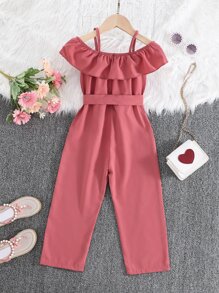 SHEIN 年轻女孩露肩系带连体裤（无包袋）年轻女孩连体裤女童连体裤儿童女童连体裤年轻女孩连体裤女童连体裤 - 粉色 - 查看 2