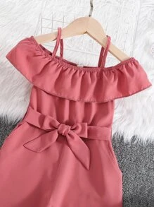 SHEIN 年轻女孩露肩系带连体裤（无包袋）年轻女孩连体裤女童连体裤儿童女童连体裤年轻女孩连体裤女童连体裤 - 粉色 - 查看 5