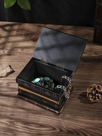 1 件木制珠宝收纳盒，经典书本设计珠宝盒，适合家庭情人节