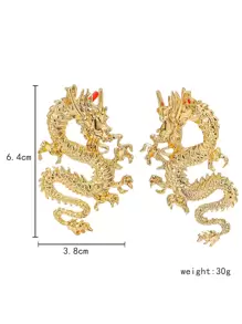 Dellgoo Chinese Dragon Design Stud Earrings - Yellow Gold - View 2