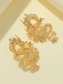 Dellgoo Chinese Dragon Design Stud Earrings - Yellow Gold - View 4