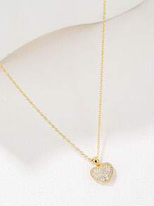 Rhinestone Heart Pendant Necklace - Yellow Gold - View 1