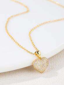 Rhinestone Heart Pendant Necklace - Yellow Gold - View 2