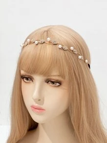 Faux Pearl & Rhinestone Decor Hair Band - Gold - View 1