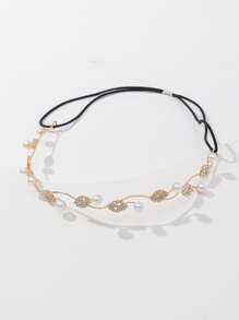 Faux Pearl & Rhinestone Decor Hair Band - Gold - View 2