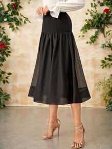 Modelyn High Waist Mesh Overlay Skirt - Black - View 6