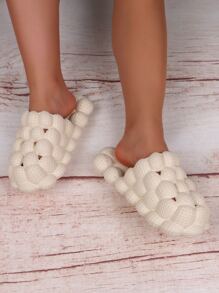 pueenb 鏤空細節泡泡拖鞋,淺褐色時尚素色女士們鏤空鞋 - 米色 - 查看 2