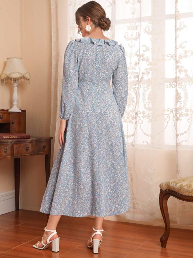 Mulvari Floral Print Ruffle Button Front Belted Dress - Multicolor - View 2