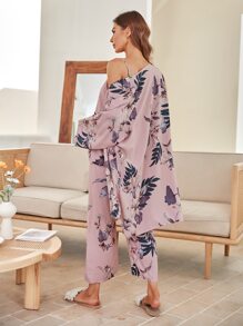 3 Pack Floral Print Robe Pyjama Set - Dusty Pink - View 2