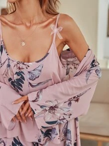 3 Pack Floral Print Robe Pyjama Set - Dusty Pink - View 6