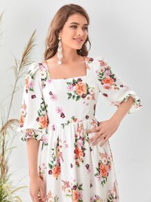 Modelyn 1入組印花泡泡袖連衣裙不附腰帶 - 彩色 - 查看 5