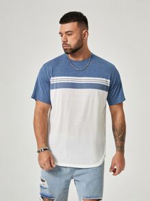 Manfinity VCAY Tops Nam Khối Màu Giải trí - Xanh và trắng - Xem 1