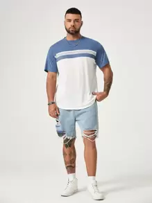 Manfinity VCAY Tops Nam Khối Màu Giải trí - Xanh và trắng - Xem 3