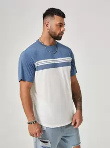 Manfinity VCAY Tops Nam Khối Màu Giải trí - Xanh và trắng - Xem 4