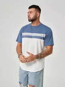 Manfinity VCAY Tops Nam Khối Màu Giải trí - Xanh và trắng - Xem 5