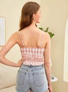 SHEIN Qutie Top de tirantes de guingán con cordón delantero fruncido bajo con fruncido - Multicolor - Ver 2