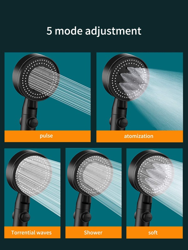 3pcs/set Adjustable Black Bath Shower Head High Pressure Water Saving